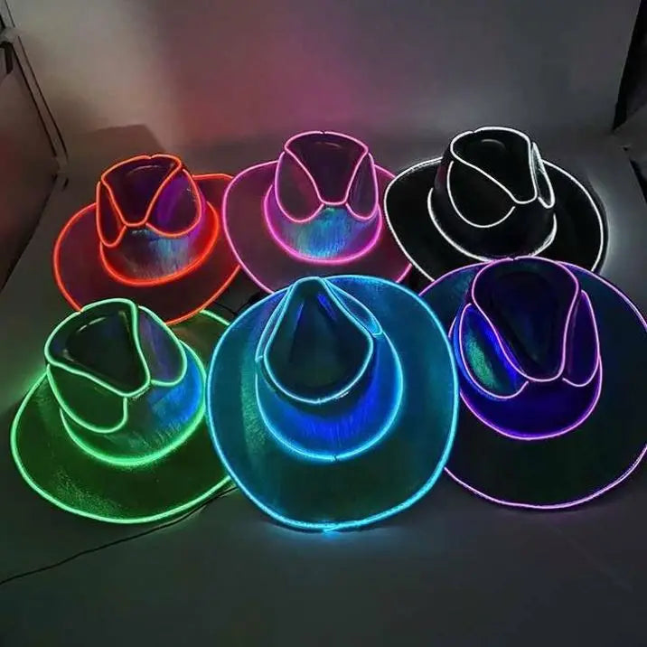 H007d9a1a35b341b182e80246a8e6fda1F 2024 Light up Cowboy Hat Neon LED Cowgirl Hat Sparkly Space Cowboy Hats for Party,Halloween Costume Dress up - Image 1