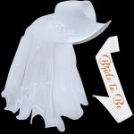 En''an Bride Cowgirl With Veil & Sash Women White Cowboy Hat Bachelorette Decorations Bridal Shower Party Dress up