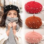 PLA-1005 Women Knitted Beaded Luxury Beret With Pearls Fashion Cashmere Warm French Hats - Image 4
