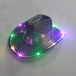 CEN-046 Fashion Shiny Jazz Hat Western Light up Cowboy Hats Sequins Adult With Led for Party - Image 8
