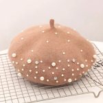 PLA-1005 Women Knitted Beaded Luxury Beret With Pearls Fashion Cashmere Warm French Hats - Image 6