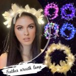Wreath Ladies Girls Angel Hen Night Fancy Dress Party Glow Headband Festival Decorations LED White Feather Head Garland Hairban - Image 6