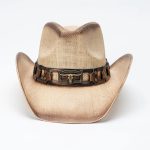 Distressed Ombre Brown Paper Cowboy Hat with Longhorn Bull Concho Rivet Vintage Western Cowgirl Design Daily Party - Image 3