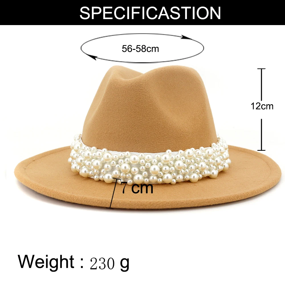 Solid Color Felt Fedora Wool Felt Hat With Pearl for Women MNDJS237