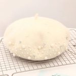 PLA-1005 Women Knitted Beaded Luxury Beret With Pearls Fashion Cashmere Warm French Hats - Image 5