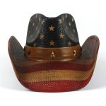 Men Paper Straw Cowboy Hat USA American Flag Painting Shapable Brim Sombreros Texas Western Cowboy Straw Hat - Image 3