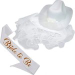 En''an Bride Cowgirl With Veil & Sash Women White Cowboy Hat Bachelorette Decorations Bridal Shower Party Dress up - Image 2