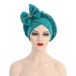 African New Pearl Design Bow Knot Turban Striped Turbans With Beaded for Wedding Party - Image 16