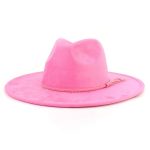Wholesale High Quality Pink Wide Brim Women Hats Vegan Suede Fedora Hat Formal Dress Cap - Image 4