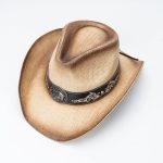 Retro Wide Brim Printed Floral Embroidered Black Straw Cowboy Hat with Horse Head Metal Buckle and Ribbon Trim - Image 5
