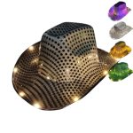 LT-47 Cheap Shipping Custom Promotional Fiber Light up Sequin Jazz Cowboy Cap Hat  for Women Men Adult Led