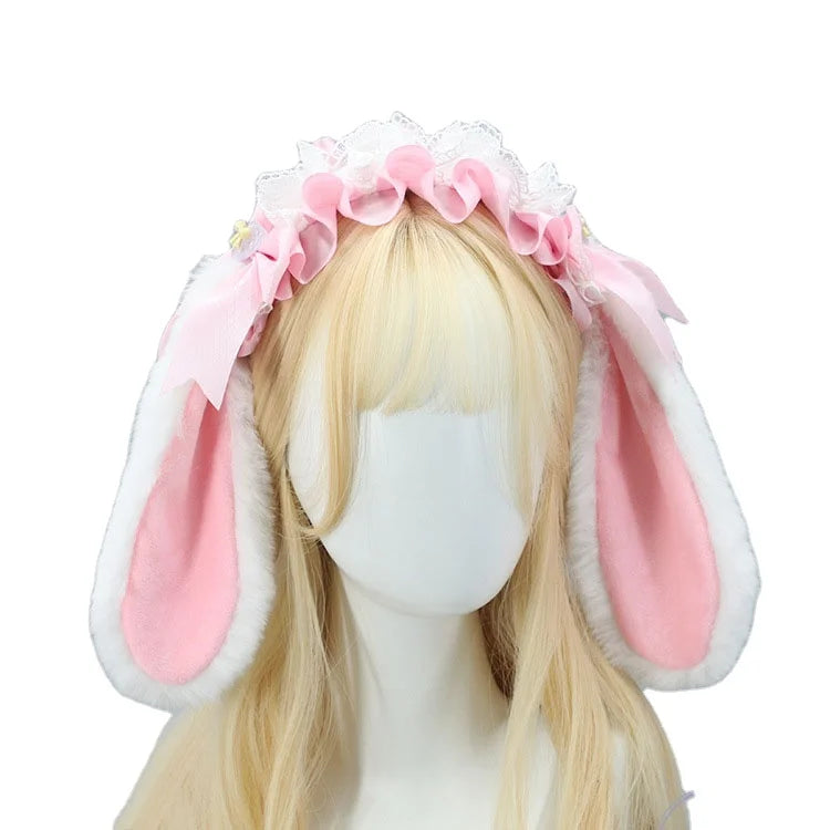 H1662ed435a0d41c2b544a12a288b1f01e Cute Girls Lolita Ribbon Rabbit Cosplay Bunny Ears Headband - Image 1