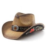 New Arrive Retro Hardtop Western Travel Panama Big Cowboy  Brim Hat with Floral Embroidery Hat for Unisex Beach Outdoor Sunshade - Image 7