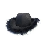 Faux Feather Brim Pink Cowboy Hat Western Cowboy Felt Cowgirl Hat for Halloween Christmas Party Cosplay Costume for Hot Girl - Image 2