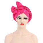 African New Pearl Design Bow Knot Turban Striped Turbans With Beaded for Wedding Party - Image 13