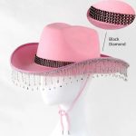 New Bridal Party Rhinestone Tassel Western Cowboy Hat White Diamond Festive Wedding Hat for Women - Image 11