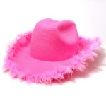 Faux Feather Brim Pink Cowboy Hat Western Cowboy Felt Cowgirl Hat for Halloween Christmas Party Cosplay Costume for Hot Girl - Image 10