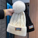 Women Autumn and Winter Knitted Hat With Embroidered Letters Twisted Knit Pattern Thick Warm Headwrap Hat - Image 5