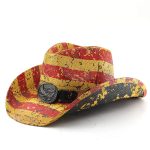 Classics America Flag Painting Straw Hats for Women and Men Summer Casual Scrawl Style Wide Brim Cowboy Straw Hats Leather Bands - Image 7