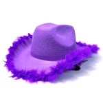 Faux Feather Brim Pink Cowboy Hat Western Cowboy Felt Cowgirl Hat for Halloween Christmas Party Cosplay Costume for Hot Girl - Image 3