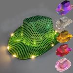 LT-12 Custom Unisex PINK Led Jazz Light up SEQUIN Cowgirl Cowboy Hat Wholesale White Western Women Men Party HAT - Image 3