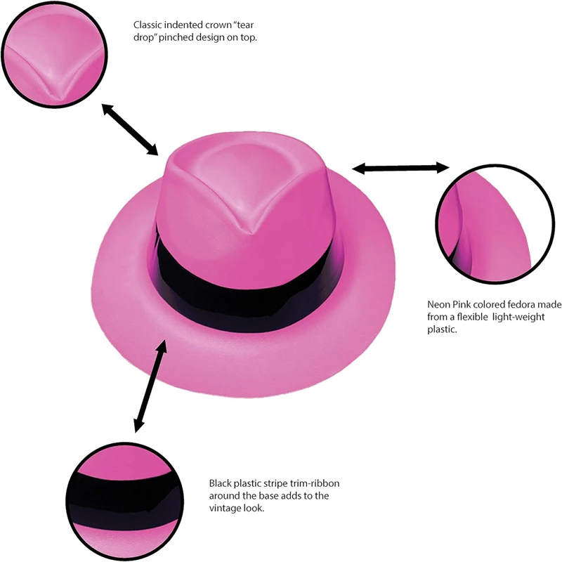 Neon Mafia Style Gangster Fedora Dress Hats for Glow Halloween Party Women Girls Costume 80's Style Dressing up Party