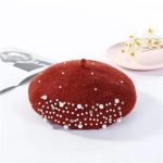 Berets-EA039 Winter Wool Beret With Rhinestone Pearls Beads Female Cap Autumn Spring Hat Solid Color Top Quality Women Boina - Image 3