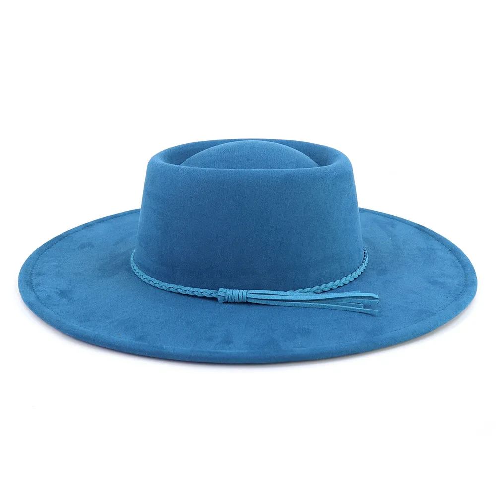 New Hot Sale Vintage Bowler Panama Fedora Hat Women Flat Hat 10cm Wide Brim Water Drop Fedora Felt Hats in Stock