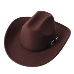 CEN-063  Large Brim Leather Belt Metal Buckle Classic Plain Winter Western Hat for Men Women 100% Felt Polyester Cowboy Hats - Image 11