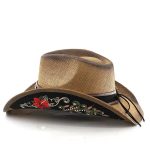 New Arrive Retro Hardtop Western Travel Panama Big Cowboy  Brim Hat with Floral Embroidery Hat for Unisex Beach Outdoor Sunshade - Image 4