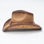 Brown Woven Straw Cowboy Hat Gold Scroll Floral Embroidery Horse Concho Paper Band Western Cowgirl Daily Party - Image 4
