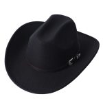 CEN-063  Large Brim Leather Belt Metal Buckle Classic Plain Winter Western Hat for Men Women 100% Felt Polyester Cowboy Hats - Image 2