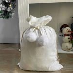 Velvet Blank Large Capacity Santa Sack Personalized Name Present Sack Velvet Grey Red White Pink with White Fluffy Pom Poms - Image 3