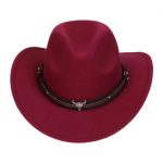 Children's Felt Upturned Bristle Jazz Bull Head Accessory Solid Color Top Wide Brim Western Cowboy Hat - Image 3