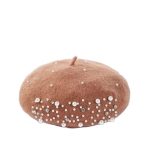 Berets-EA039 Winter Wool Beret With Rhinestone Pearls Beads Female Cap Autumn Spring Hat Solid Color Top Quality Women Boina