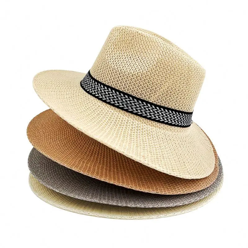 H3ef7f60361ff494bab26245e196110346 Spring Summer Shade Beach Hats Panama Straw Hat Outdoor Wide Brim Shade Hat - Image 1