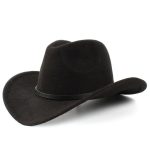 CEN-103 Size Wool Women's Men's Western Cowboy Hat for Gentleman Lady Jazz Cowgirl With Leather Cloche Black - Image 12