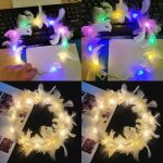 Wreath Ladies Girls Angel Hen Night Fancy Dress Party Glow Headband Festival Decorations LED White Feather Head Garland Hairban - Image 3
