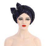 African New Pearl Design Bow Knot Turban Striped Turbans With Beaded for Wedding Party - Image 15