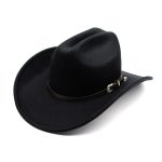 CEN-063  Large Brim Leather Belt Metal Buckle Classic Plain Winter Western Hat for Men Women 100% Felt Polyester Cowboy Hats - Image 7