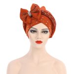African New Pearl Design Bow Knot Turban Striped Turbans With Beaded for Wedding Party - Image 14