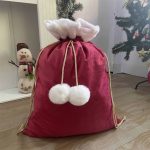 Velvet Blank Large Capacity Santa Sack Personalized Name Present Sack Velvet Grey Red White Pink with White Fluffy Pom Poms - Image 10