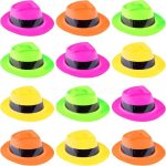 Gangster Fedora Dress Neon  Hats for Glow Halloween Women Girls Costume 70'S Style Dressing up Party - Image 4
