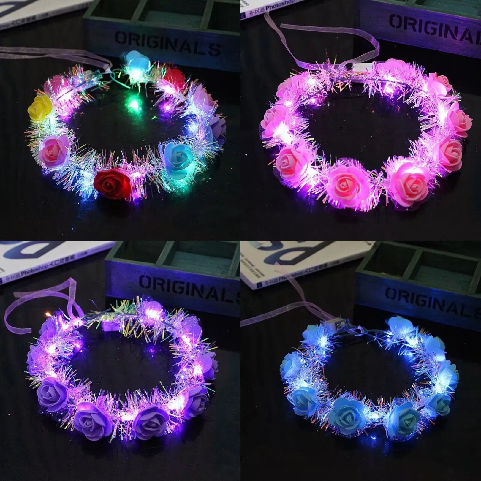 H483321b922e848159733339665bbdfc7n LU-1522 Light up Glowing Garland Wedding Party Headband Christmas Neon Hair Wreath Decoration Led Flower Crown Garlands - Image 1