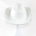 New Bridal Party Rhinestone Tassel Western Cowboy Hat White Diamond Festive Wedding Hat for Women - Image 3