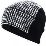 Global Shipping Knitted Warm Acrylic High Quality Cap Crystal Diamond Shine Rhinestone Beanie Fashion Winter Hat for Women