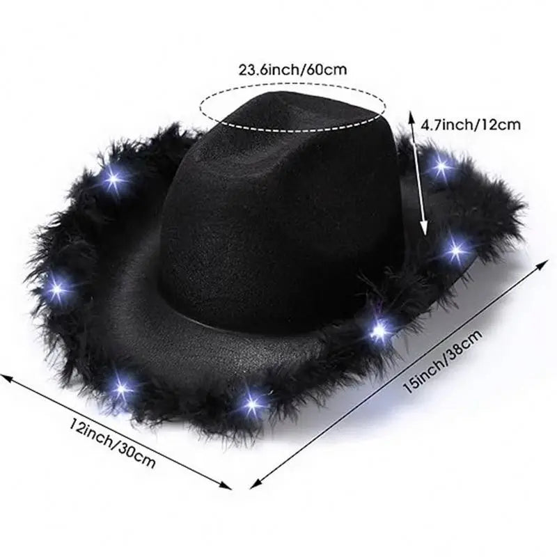 H4bf6252e2cb8481397dd18f2f3a6744dn LED Cowboy Hats Blinking Pink Feather Cowboy Hat with Light up - Image 1