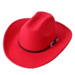 CEN-063  Large Brim Leather Belt Metal Buckle Classic Plain Winter Western Hat for Men Women 100% Felt Polyester Cowboy Hats - Image 13