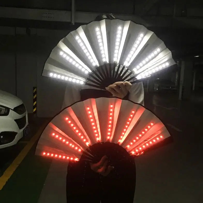 H50ee8ef984ee4840ba1f71ddd2e32845G Stock Colorful 13ins Led Hand Fan Folding Light up Bamboo Decorative Rave Fan for Party - Image 1