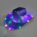 LT-47 Cheap Shipping Custom Promotional Fiber Light up Sequin Jazz Cowboy Cap Hat  for Women Men Adult Led - Image 3